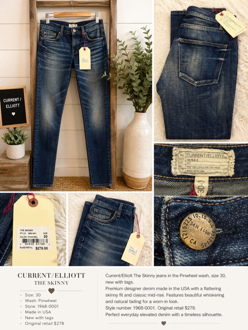 Current Elliott The Skinny Jeans Size 30 Pinwheel Wash NWT